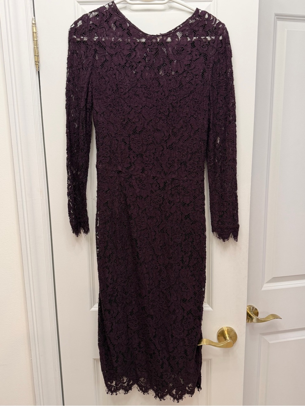 Dolce & Gabbana Deep Plum Lace Long-Sleeve Midi Dress